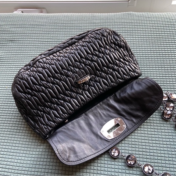 MIU MIU BLACK NAPPA LEATHER MATELASSE CRYSTAL CHAIN STRAP SHOULDER FLAP BAG - Picture 11 of 16